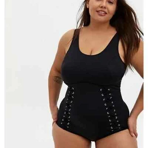 Costume da bagno intero con lacci in lattice nero torrido SLIMMING tg 2 IMPECCABILE - Foto 1 di 4