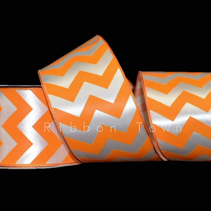 5 ярдов оранжевые белые шевронные полоски атласная проводная лента 2 1/2 дюйма ширина - Изображение 1 из 1