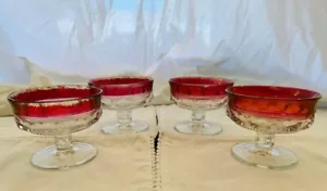 Indiana Glass Dessert or Fruit Cup Kings Crown Thumbprint Ruby Flash 3" - Picture 1 of 4