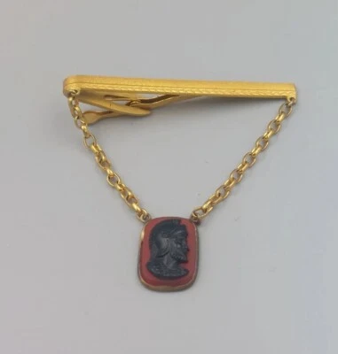 Barra de clip de corbata vintage de plata esterlina en tono dorado HICKOK camafeo de soldado romano Foto 1 de 4