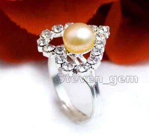 Moda 15mm Corazón con Aperla Rosa Natural Apertura Ajustable #8-#9 Anillo-rin19 - Imagen 1 de 24