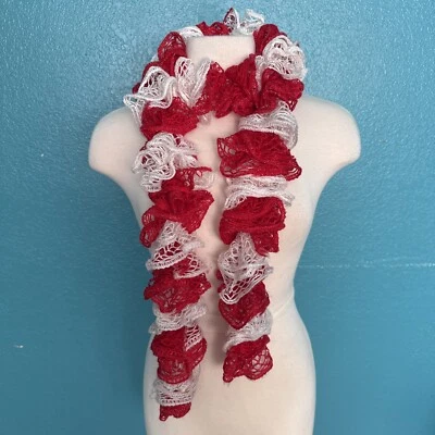Женщин длинный узкие оборки крючком кружева моды шарф красный белый 68» - ПРОДАВЕЦ ИЗ США - Изображение 1 из 4