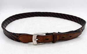 Brighton Leather Belt Woven Black Brown Trim Mens Size 38 Silver Buckle P4100 - Picture 1 of 3