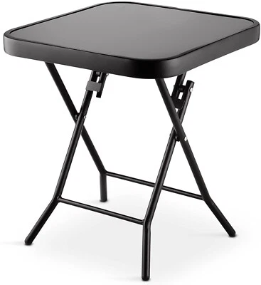 CRYSTALS Gartenmöbel Glasplatte Beistelltisch Terrasse Rattan faltbar Getränke Kaffee schwarz