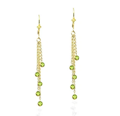 14K Yellow Gold Chandelier Earrings With Peridot Gemstones - Image 1 of 2