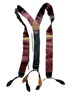 Suspensórios/suportes de couro elástico Nordstrom com extremidades de botão tecido de seda borgonha Y2K - Imagem 1 de 4