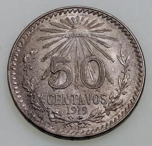 1919 Mexico 50 Centavos Silver Coin in BU Condition, KM 447 - Picture 1 of 5