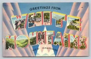 Grande lettera cartolina lino Saluti da White Mountains New Hampshire Tichnor - Foto 1 di 2