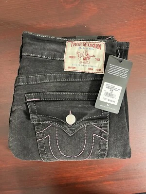 Мужские джинсы True Religion Geno Big T Flap 30x32 Slim Fit Coal Редкие Фиолетовая строчка - Изображение 1 из 4