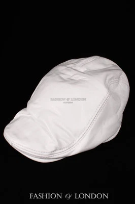 GORRA PLANA BLANCA Real 100% Piel de Cordero Boina de Newsboy Bollo Golf Ascot Sombrero Foto 1 de 4