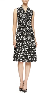 CAROLINA HERRERA Size 14 Sleeveless Daisy Floral Print Twill Tie-Neck Midi Dress - Picture 1 of 5