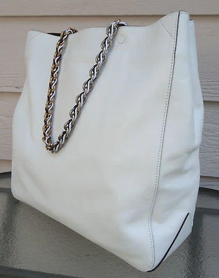NUEVO $1675 Bolso de Mano Proenza Schouler Courier Cuero Blanco Negro Dorado Plata Foto 1 de 4