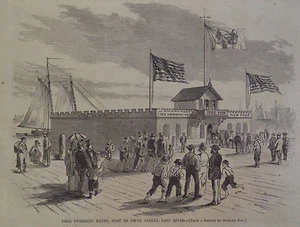 FREE SWIMMING FIFTH ST EAST RIVER NEW YORK HARPER'S WEEKLY 1870 - Picture 1 of 2