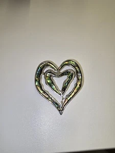 VINTAGE 1990s Silver Plated ABALONE Inlay Artisan Heart Brooch Pin - Picture 1 of 4