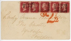 ESCASA cubierta 1873 con 5, 1d rojos pl 164, de Grantown, Morayshire, a Suecia. - Imagen 1 de 2