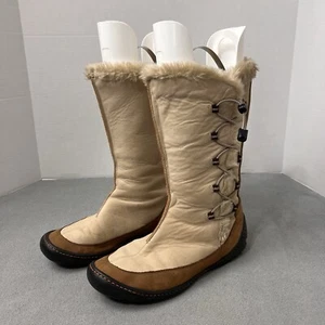 Clarks Privo Snow  Boots Women’s 8.5 Leather Mid Calf Beige Brown Winter - Picture 1 of 16