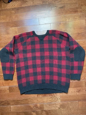 Vintage LL BEAN Cashmere Cotton Buffalo Plaid Sweater Elbow Patches (XL - TALL) - Image 1 of 4