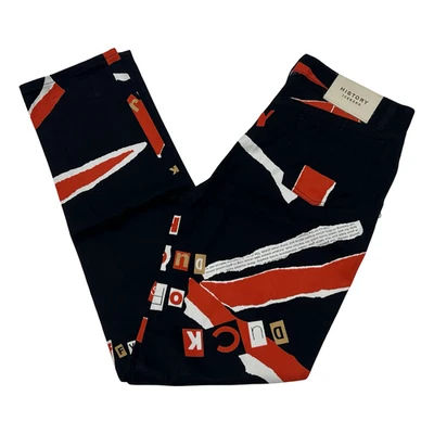 Iceberg History Pants Womens 30 Black Red White Graphic Print Made Italy Jeans - Image 1 of 4