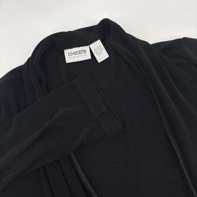 Chicos Travelers 3 XL 16 Open Front Cardigan Black Ribbed Knit Liquid Knit - Image 1 of 4