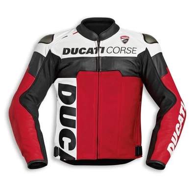 Chaqueta de cuero para carreras de motocicletas Ducati Corse C5 para hombre roja negra blanca engranaje Foto 1 de 4