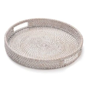 11.8 inch Round Rattan Tray, Decorative Coffee Table Tray, Ottoman Tray, Woven  - Picture 1 of 7