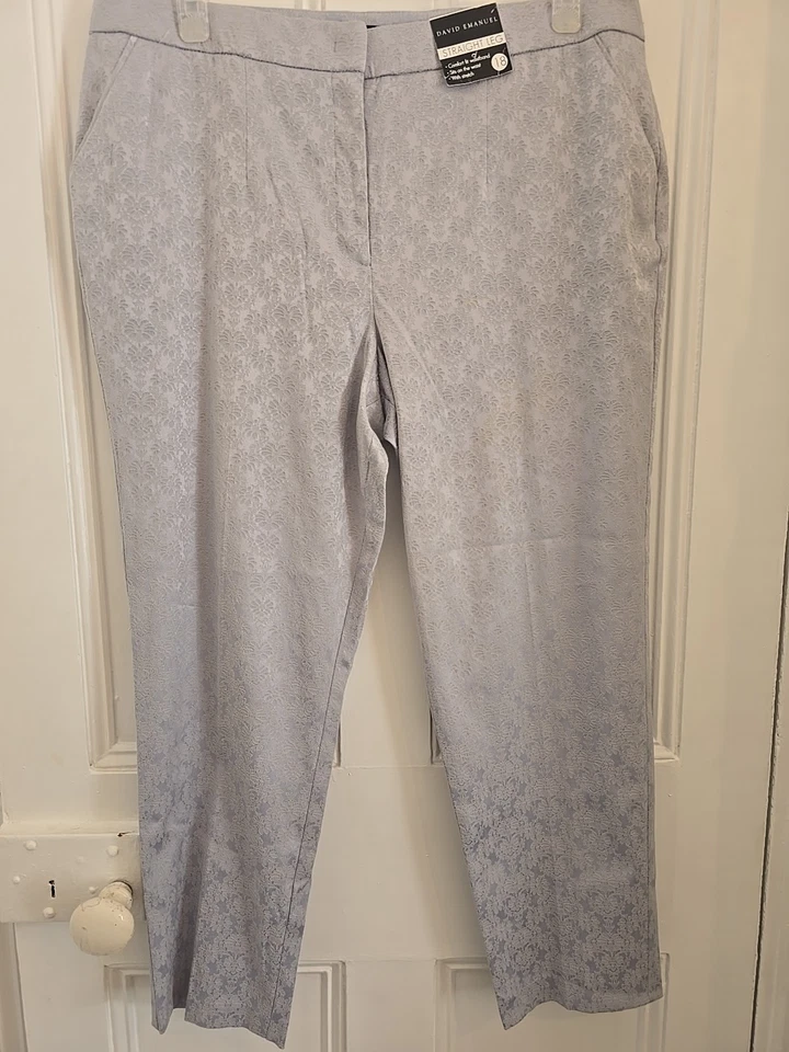 David Emanuel Blue Trousers Jacquard material size UK 18 - Image 1 of 4
