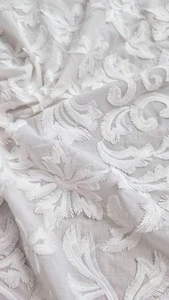 White 3D Flower Embroidery Cotton: Sold by the Yard - Cotton Embroidery Fabric - Picture 1 of 7