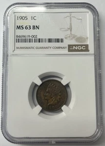 NGC MS-63 BN 1905 Indian Head Cent - Picture 1 of 4