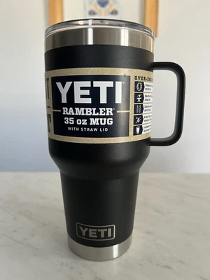 Taza de viaje Yeti Rambler 35 oz acero inoxidable aislada con tapa de pajita NEGRA NUEVA CON ETIQUETAS Foto 1 de 4