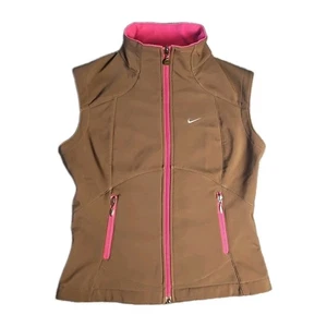 Nike Mujer Pequeño Marrón Rosa Forrado de Vellón Cremallera Completa Chaleco Chaqueta Correr Aire Libre - Imagen 1 de 6