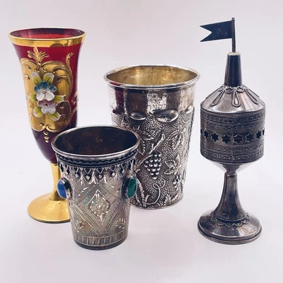 Copos judaicos de prata esterlina 925 Kiddush torre de especiarias judaica - Imagem 1 de 4