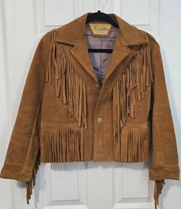 1960s Monte-Rey Leather Brown Suede Fringe Western Jacket Cropped Vtg Size 32 - Picture 1 of 16