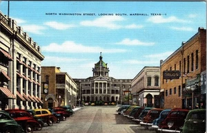 Marshall Texas North Washington Street Autos Vintage Linen cars D908 - Picture 1 of 2