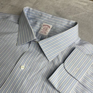 Brooks Brothers Shirt Mens 19 35 Blue Striped Button Up Cotton Traditional Fit - Picture 1 of 13