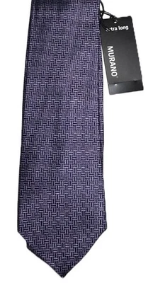 Corbata de seda para hombre Murano extra larga púrpura tejido geométrico 63" x 3" nueva con etiquetas Foto 1 de 4