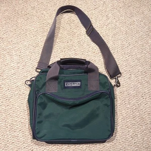 Vintage Lands End Duffel Weekend Messenger Travel Bag Green 3 Pocket Strap - Picture 1 of 9