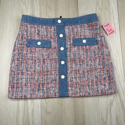 House Of Harlow 1960 Denim Mini Skirt Plaid Tweed Women’s Size 10 NWT  - Image 1 of 4