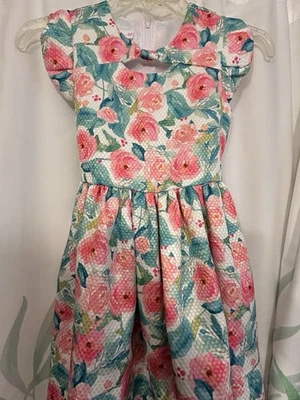 Vestido Bonnie Jeanne Blanco Rosa Verde Aqua Floral Niñas Talla 10 Una Pieza Usado en Excelente Condición Foto 1 de 4
