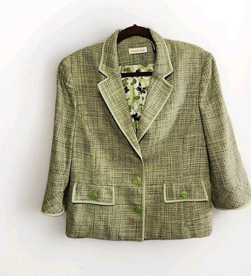 Blazer Traje Chaqueta Amanda Smith Vintage Para Mujer Talla 16 Verde A Cuadros 100% Seda Foto 1 de 4