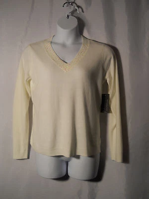 Suéter Debbie Morgan Damas Blanco Suave Manga Larga Cuello en V Talla Pequeña Talla XL Foto 1 de 4