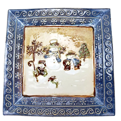 St. Nicholas Square Heavy Glazed Stoneware Square Plate Platter FOREST FRIENDS - Image 1 of 4