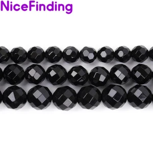 Natural Round Black Agate Faceted Onyx Gemstone Beads For Jewelry Making 15''DIY - Picture 1 of 41