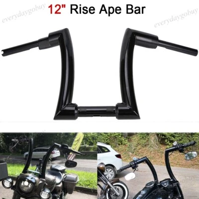 12" Rise Ape Hanger Handlebar 2" Fat Bars Black For Harley Touring Road King Foto 1 de 4