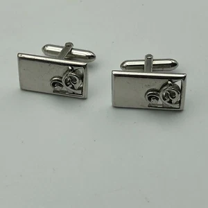 Swank Cufflinks Pair Silver Tone Cut Out Design Vintage Signed Classy Awesome - Picture 1 of 11