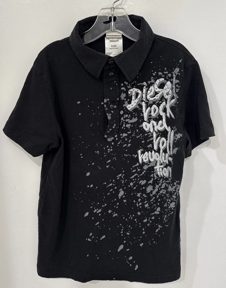 Polo negro Rick And Roll DIESEL para niños talla mediana 100 % algodón Foto 1 de 4