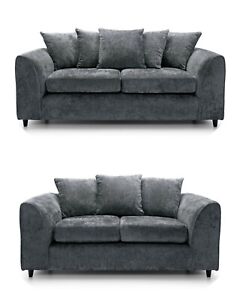 Grey 3 Seater 2 Seater Sofa Soft Chenille Fabric Plain 3&2 Set Corner Suite