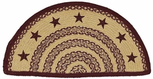 Braided Stars Hearth or Doorway Rug Eco-Friendly Half Circle 33"L Burgundy & Tan - Picture 1 of 9