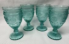 The Pioneer Women Adeline 12oz Footed turquoise Glass Goblets Set Of 4