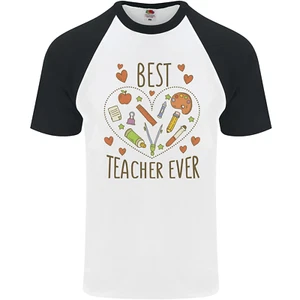 Best Teacher Ever Teaching Maths English Science Mens S/S Baseball T-Shirt - Picture 1 of 50