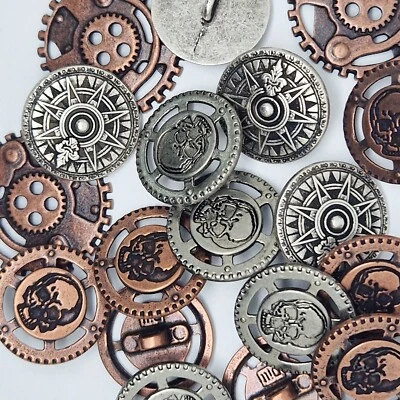 Metall Kompass Knöpfe 5 Stück antik silberfarben rund 23 mm Schaftknopf - Bild 1 von 2